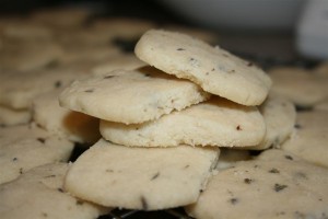 stack of lavender shortbread cookies