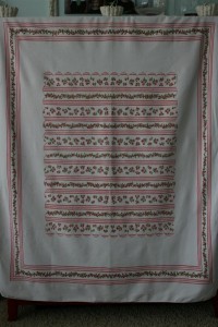 vintage pink ticking tablecloth
