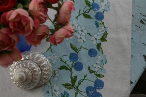 vintage blue cherry tablecloth