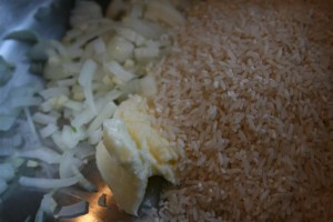 onion, butter and rice