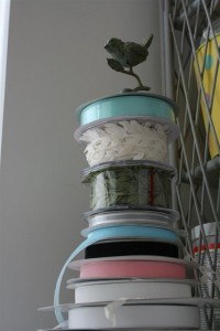 spools of ribbon on paper towel holder