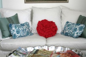 white couch with pillows