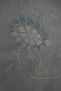 blue and white french knots flower
