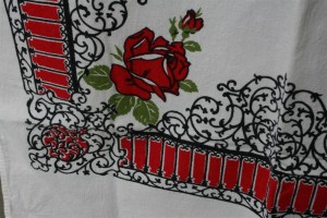 vintage cloth black iron details and red roses