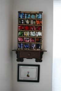 ribbon organizer on shelf
