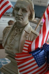 washington bust with flags