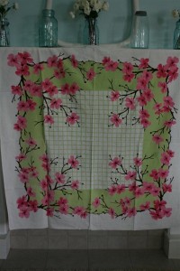 vintage pink and green tablecloth