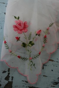 vintage hankie with pink flower