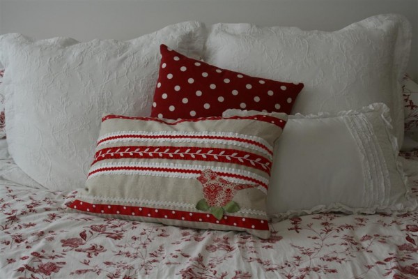 ribbon pillow on bed