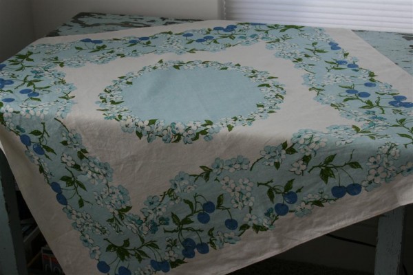 vintage blue tablecloth