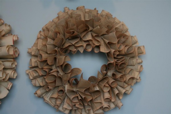 yellowed book page wreath