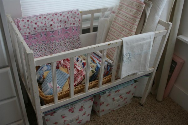 vintage baby crib storage