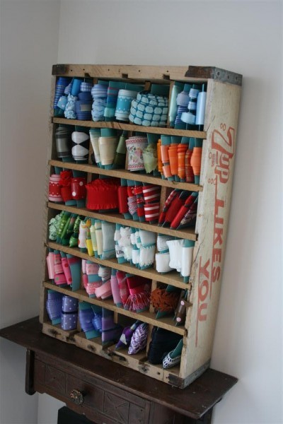 wood crate ribbon organizer