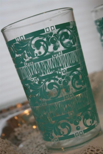 vintage glass with aqua design