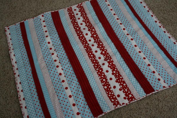 red, aqua, polka dot quilt