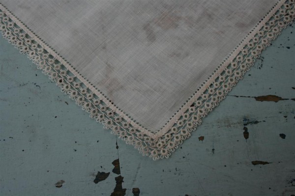 vintage white handkerchief with tatting