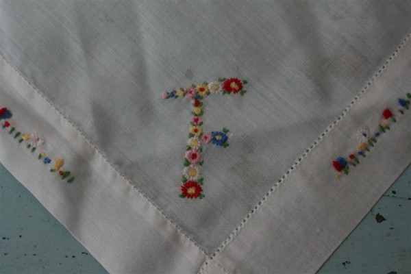 "F" flower monogram vintage hankie