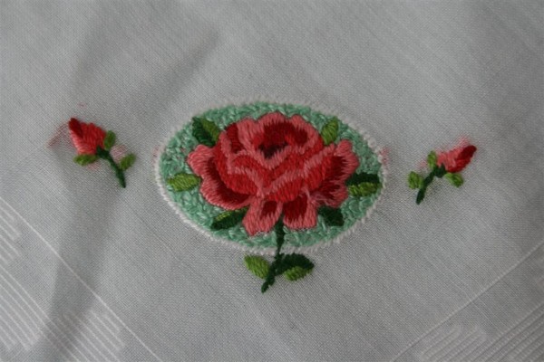vintage handkerchief with embroidered rose